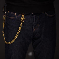 Cool Men's Handmade Pure Brass Python Head Key Chain Pants Chains Biker Wallet Chain For Men - imessengerbags