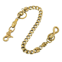 Cool Men's Handmade Pure Brass Python Head Key Chain Pants Chains Biker Wallet Chain For Men