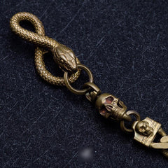 Cool Men's Handmade Pure Brass Python Head Key Chain Pants Chains Biker Wallet Chain For Men