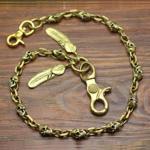 Cool Men's Handmade Pure Brass Skull Pants Chain Biker Wallet Chain For Men - imessengerbags