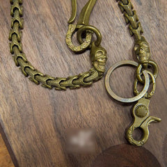 Cool Men's Handmade Pure Brass Smiling Skull Key Chain Pants Chains Biker Wallet Chain For Men - imessengerbags