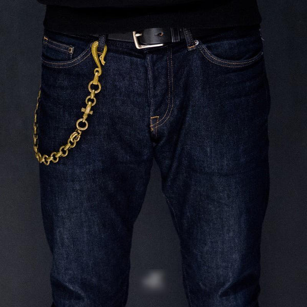 Cool Men's Handmade Pure Brass Snake Head Key Chain Pants Chains Biker Wallet Chain For Men - imessengerbags