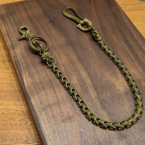 Cool Men's Handmade Python Lion SKull Copper Brass Pants Black Chain Biker Wallet Chains For Men - imessengerbags