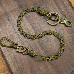 Cool Men's Handmade Python Lion SKull Copper Brass Pants Black Chain Biker Wallet Chains For Men - imessengerbags