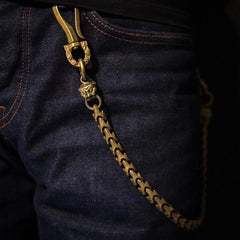 Cool Men's Handmade Python Lion SKull Copper Brass Pants Black Chain Biker Wallet Chains For Men