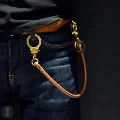 Cool Men's Leather Gold Brass Hook Key Chain Pants Chain Biker Wallet Chain For Men