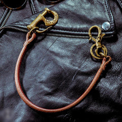 Cool Men's Leather Gold Brass Hook Key Chain Pants Chains Biker Wallet Chain For Men - imessengerbags