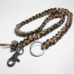 Cool Men's Leather Stainless Steel Woven Skull Key Chain Pants Chain Biker Wallet Chain For Men - imessengerbags