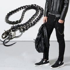 Cool Men's Leather Stainless Steel Woven Skull Key Chain Pants Chain Biker Wallet Chain For Men - imessengerbags