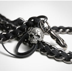 Cool Men's Leather Stainless Steel Woven Skull Key Chain Pants Chain Biker Wallet Chain For Men - imessengerbags