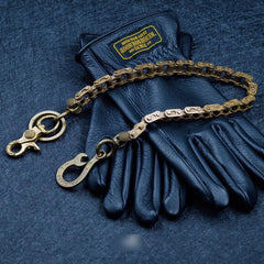 Cool Men's Gold Brass Long Bike Chain Pants Chains Biker Wallet Chain For Men