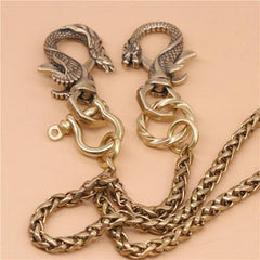 Cool Men's Brass Dragon Key Chain Stainless Steel Pants Chains Biker Wallet Chain For Men - imessengerbags