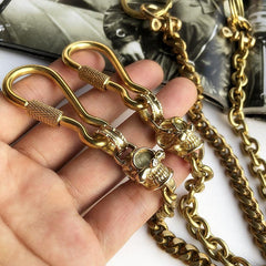 Cool Men's Brass 14'' Gold Skull Wallet Key Chain Pants Chains Biker Wallet Chain For Men - imessengerbags