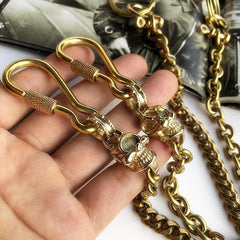 Cool Men's Brass 14'' Gold Skull Wallet Key Chain Pants Chains Biker Wallet Chain For Men