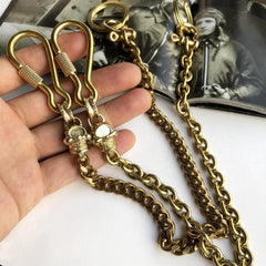 Cool Men's Brass 14'' Gold Skull Wallet Key Chain Pants Chains Biker Wallet Chain For Men