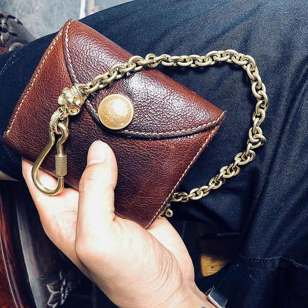 Cool Men's Brass 14'' Gold Skull Wallet Key Chain Pants Chains Biker Wallet Chain For Men - imessengerbags