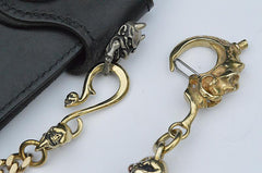 Badass Men's Gold Brass Skull Biker Wallet Chain Key Chain Pants Chain For Men - imessengerbags