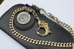 Badass Men's Gold Brass Skull Biker Wallet Chain Key Chain Pants Chain For Men - imessengerbags