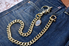 Cool Men's Pure Gold Brass Skull 18‘’ Key Chain Pants Chains Biker Wallet Chain For Men