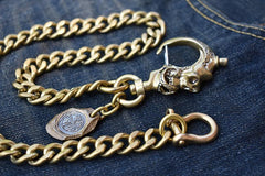 Cool Men's Pure Gold Brass Skull 18‘’ Key Chain Pants Chains Biker Wallet Chain For Men - imessengerbags