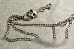 Cool Men's Silver Triple Skull Pants Chain Long Punk Skull Wallet Chain For Men - imessengerbags