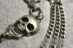Cool Men's Silver Triple Skull Pants Chain Long Punk Skull Wallet Chain For Men - imessengerbags