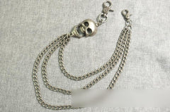 Cool Men's Silver Triple Skull Pants Chain Long Punk Skull Wallet Chain For Men - imessengerbags