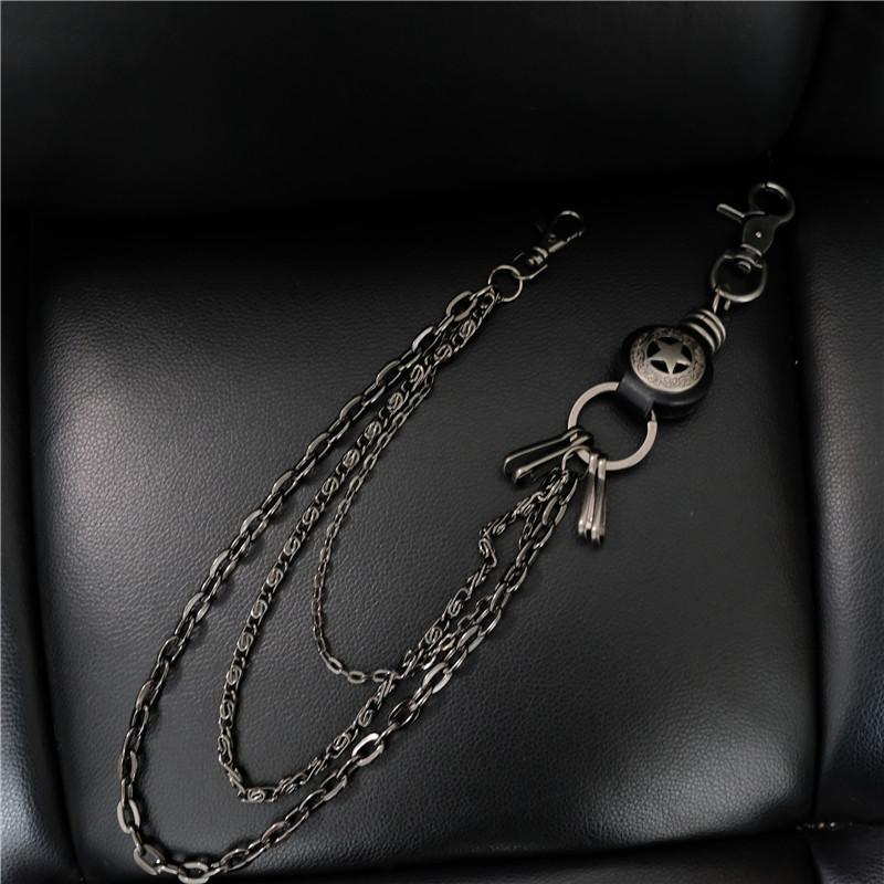 Cool Men's Silver Star Triple Pants Leather Head Chain Punk Wallet Chain For Men - imessengerbags