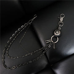 Cool Men's Silver Star Triple Pants Leather Head Chain Punk Wallet Chain For Men - imessengerbags
