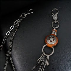 Cool Men's Silver Star Triple Pants Leather Head Chain Punk Wallet Chain For Men - imessengerbags