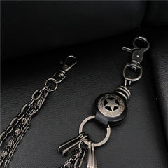 Cool Men's Silver Star Triple Pants Leather Head Chain Punk Wallet Chain For Men - imessengerbags