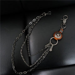 Cool Men's Silver Star Triple Pants Leather Head Chain Punk Wallet Chain For Men - imessengerbags