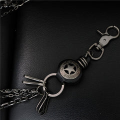Cool Men's Silver Star Triple Pants Leather Head Chain Punk Wallet Chain For Men - imessengerbags