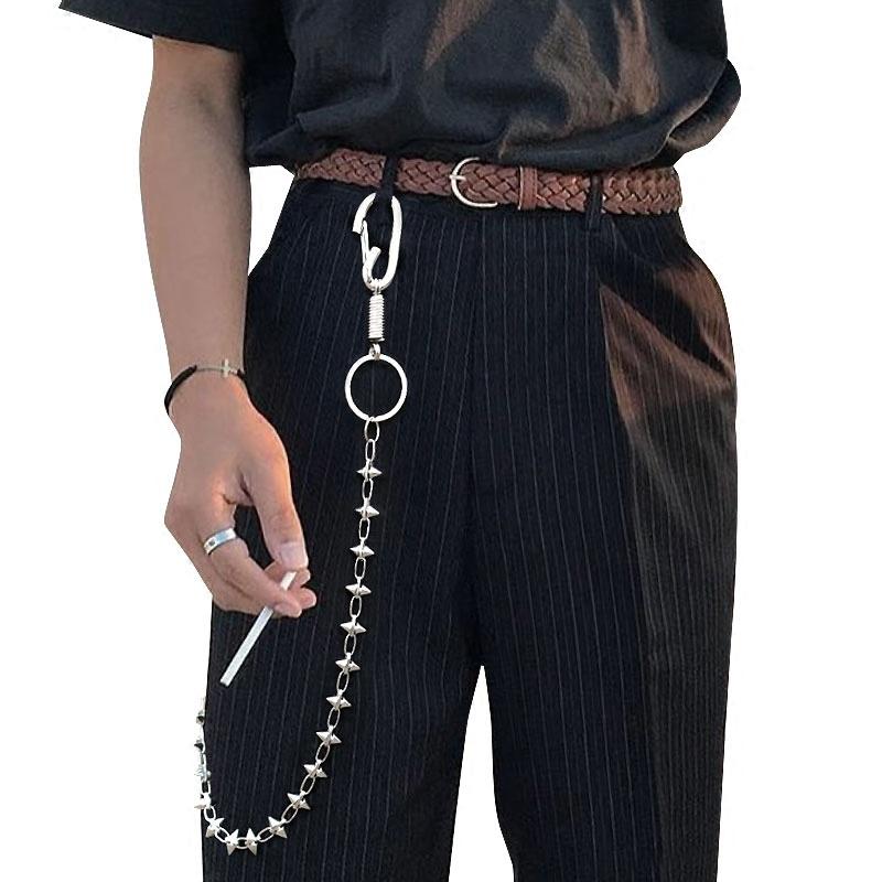 Cool Men's Spike Hip Hop Long Stainless Steel Pants Chain Biker