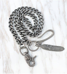 Cool Men's Skull Long Feather Pendant Hip Hop Stainless Steel Pants Chain Biker Wallet Chain For Men - imessengerbags
