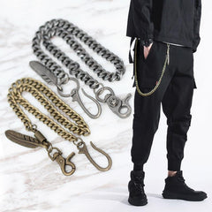 Cool Men's Skull Long Feather Pendant Hip Hop Stainless Steel Pants Chain Biker Wallet Chain For Men - imessengerbags