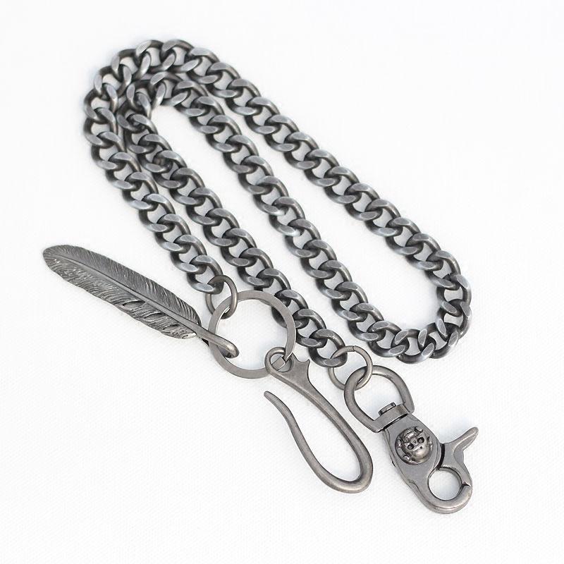 Cool Men's Skull Long Feather Pendant Hip Hop Stainless Steel Pants Chain Biker Wallet Chain For Men - imessengerbags