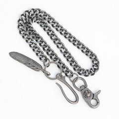 Cool Men's Skull Long Feather Pendant Hip Hop Stainless Steel Pants Chain Biker Wallet Chain For Men - imessengerbags