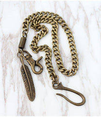 Cool Men's Skull Long Feather Pendant Hip Hop Stainless Steel Pants Chain Biker Wallet Chain For Men - imessengerbags