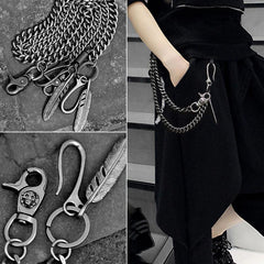 Cool Men's Skull Long Feather Pendant Hip Hop Stainless Steel Pants Chain Biker Wallet Chain For Men - imessengerbags
