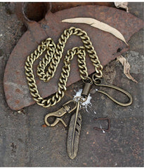 Cool Men's Skull Long Feather Pendant Hip Hop Stainless Steel Pants Chain Biker Wallet Chain For Men - imessengerbags