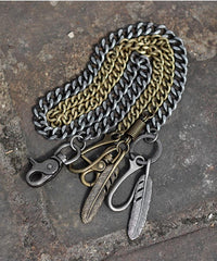 Cool Men's Skull Long Feather Pendant Hip Hop Stainless Steel Pants Chain Biker Wallet Chain For Men - imessengerbags