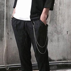 Fashion Men's Women's Beaded Double Stainless Steel Long Pants Chains Biker Wallet Chain For Men - imessengerbags