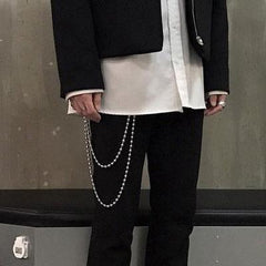 Fashion Men's Women's Beaded Double Stainless Steel Long Pants Chains Biker Wallet Chain For Men - imessengerbags