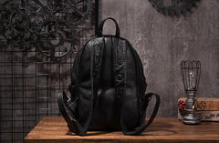 Cool Mens Black Leather School Backpack Travel Backpack Leather Hiking Backpack for Men - imessengerbags