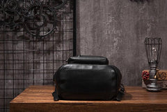 Cool Mens Black Leather School Backpack Travel Backpack Leather Hiking Backpack for Men - imessengerbags
