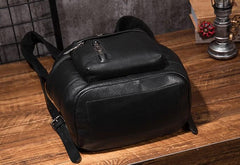 Cool Mens Black Leather School Backpack Travel Backpack Leather Hiking Backpack for Men - imessengerbags