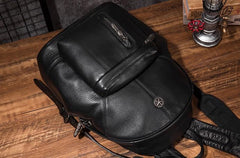 Cool Mens Black Leather School Backpack Travel Backpack Leather Hiking Backpack for Men - imessengerbags