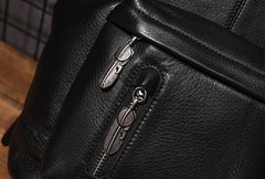 Cool Mens Black Leather School Backpack Travel Backpack Leather Hiking Backpack for Men - imessengerbags