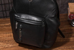Cool Mens Black Leather School Backpack Travel Backpack Leather Hiking Backpack for Men - imessengerbags